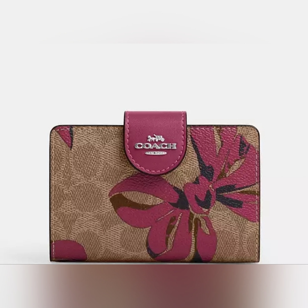 - Coach Medium Corner Zip Wallet In Signature Canvas With Bow Print
